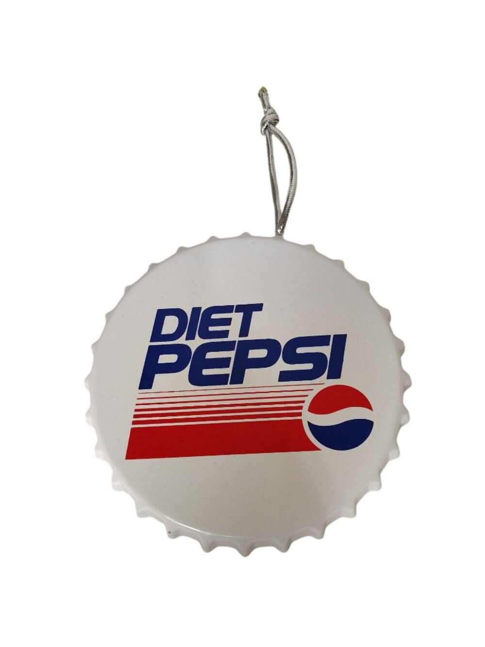 Ruz Diet Pepsi Bottle Cap 5 inch Ornament White and Red Decorative Vintage Look
